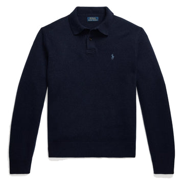 Polo Ralph Lauren Wool-Cashmere Polo-Collar Jumper Hunter Navy - Parasol Store