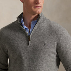 Polo Ralph Lauren Wool Quarter-Zip Sweater Fawn Heather Grey - Parasol Store