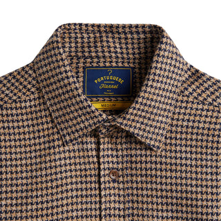 Portuguese Flannel Abstract Pied Poule Button Down Shirt Navy