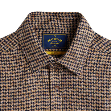 Portuguese Flannel Abstract Pied Poule Button Down Shirt Navy