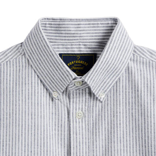 Portuguese Flannel Brushed Oxford Stripe Button Down Blue