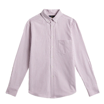 Portuguese Flannel Brushed Oxford Stripe Shirt Bordeaux
