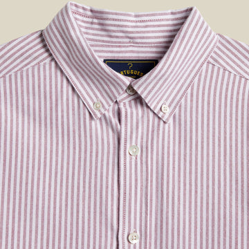 Portuguese Flannel Brushed Oxford Stripe Shirt Bordeaux