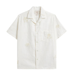 Portuguese Flannel Embroidery Nature Ramie S/S Shirt Ecru