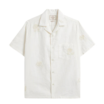 Portuguese Flannel Embroidery Nature Ramie S/S Shirt Ecru
