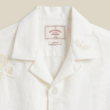 Portuguese Flannel Embroidery Nature Ramie S/S Shirt Ecru