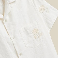 Portuguese Flannel Embroidery Nature Ramie S/S Shirt Ecru