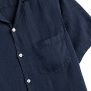 Portuguese Flannel Linen Camp Collar S/S shirt Navy - Parasol Store