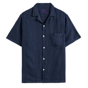 Portuguese Flannel Linen Camp Collar S/S shirt Navy - Parasol Store