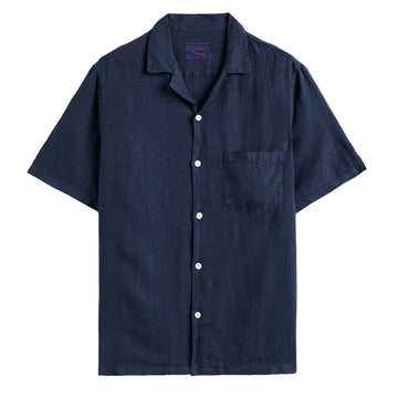 Portuguese Flannel Linen Camp Collar S/S shirt Navy - Parasol Store