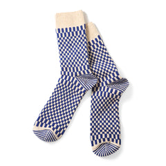ROTOTO Checkerboard Pattern Socks Blue - Parasol Store