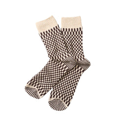 ROTOTO Checkerboard Pattern Socks Brown - Parasol Store