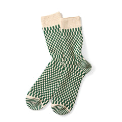 ROTOTO Checkerboard Pattern Socks Green - Parasol Store