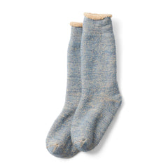 ROTOTO Double Face Crew Socks Merino Wool & Brown Organic Cotton Blue / Brown - Parasol Store