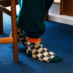 ROTOTO Pile Room Socks Checkerboard Light Orange / Dark Green - Parasol Store