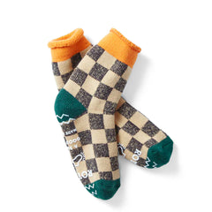 ROTOTO Pile Room Socks Checkerboard Light Orange / Dark Green - Parasol Store