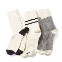 ROTOTO Recycled Cotton/Wool Daily 3 Pack Socks Off White / Black - Parasol Store