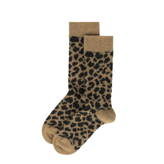 ROTOTO Womens Leopard Pattern Merino Socks Beige / Charcoal