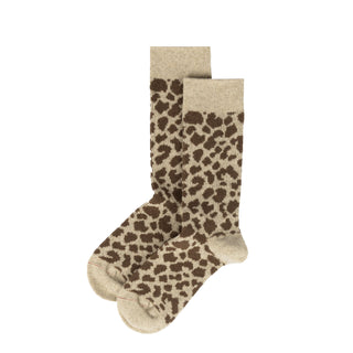 ROTOTO Womens Leopard Pattern Merino Socks Light Beige / Brown