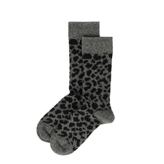 ROTOTO Womens Leopard Pattern Merino Socks Dark Gray / Black - Parasol Store