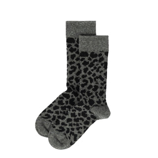ROTOTO Womens Leopard Pattern Merino Socks Dark Gray / Black