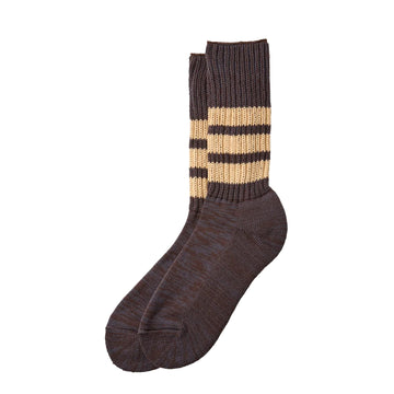 RoToTo Coarse Ribbed Crew Socks College Colors Faded Black / Vintage Orange