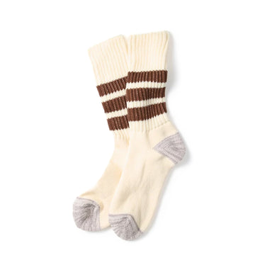 RoToTo Coarse Ribbed Oldschool Crew Socks Brown