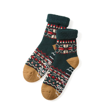 RoToTo Comfy Room Socks Snow Flake Forest Green