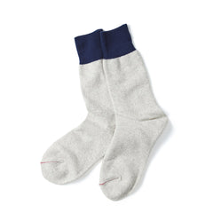 RoToTo Double Face Crew Socks Silk & Cotton Navy / Light Gray