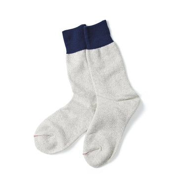 RoToTo Double Face Crew Socks Silk & Cotton Navy / Light Gray