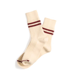 RoToTo Merino Lambs Wool Stripe Socks Off White / Maroon