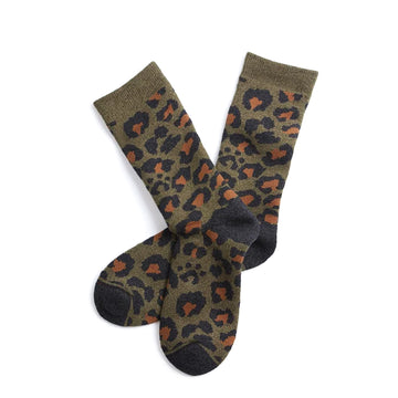 RoToTo Pile Leopard Crew Socks Dark Olive