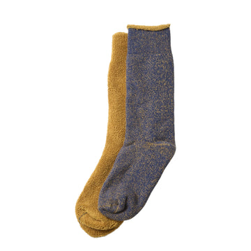 RoToTo Reversible Pile Socks Navy Blue / Gold