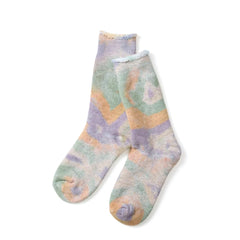 RoToTo Tie Dye Pile Socks Green / Light Pink / Purple
