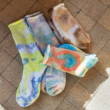 RoToTo Tie Dye Pile Socks Lime / Blue