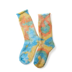 RoToTo Tie Dye Pile Socks Orange / Light Blue / Light Yellow