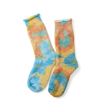 RoToTo Tie Dye Pile Socks Orange / Light Blue / Light Yellow
