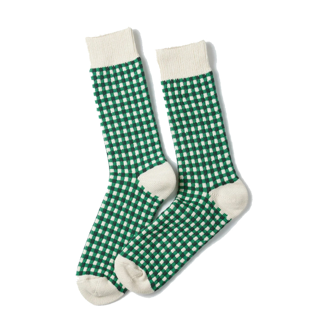 Rototo Jacquard Knit Gingham Sock Green - Parasol Store