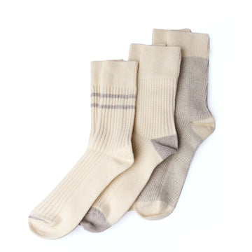 Rototo Recycle Cotton / Wool Daily 3 Pack Socks Off White / Gray - Parasol Store