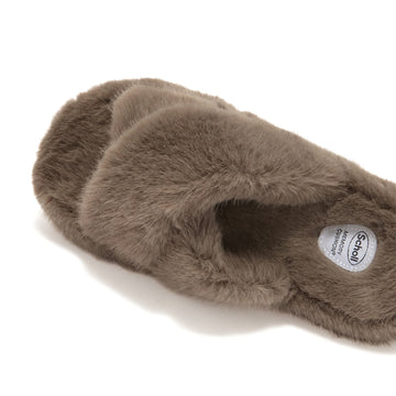Scholl Womens Fluffy Cross Slippers Ash Grey