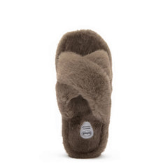 Scholl Womens Fluffy Cross Slippers Ash Grey