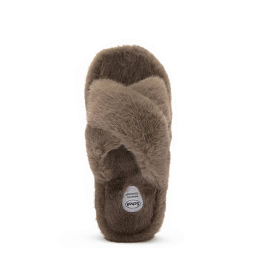 Scholl Womens Fluffy Cross Slippers Ash Grey