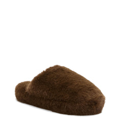 Scholl Womens Fluffy Mule Slippers Dark Brown