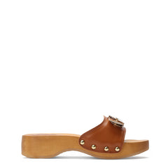 Scholl Womens Pescura Heel Wood Sandals Cognac