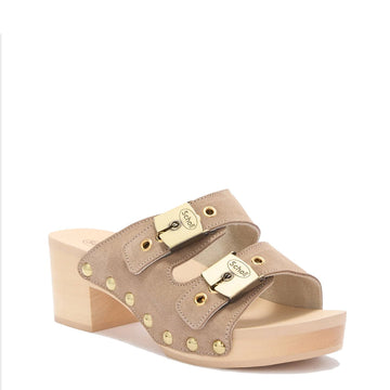 Scholl Womens Pescura Ibiza 2 Straps Wood Sandals Dark Beige