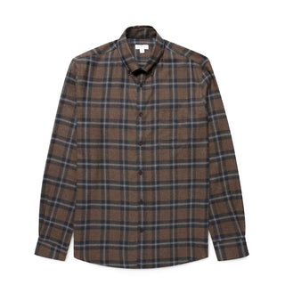 Sunspel Brushed Cotton Flannel Check Shirt Bark Check - Parasol Store