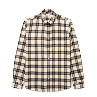 Sunspel Brushed Cotton Flannel Check Shirt Ecru / Truffle Check - Parasol Store