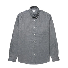 Sunspel Brushed Cotton Flannel Shirt Mid Grey Melange - Parasol Store