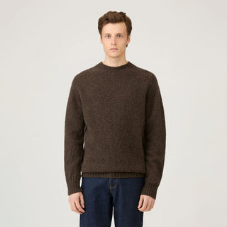 Sunspel Brushed Shetland Crew Neck Bark - Parasol Store