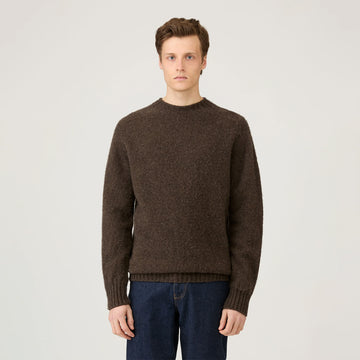 Sunspel Brushed Shetland Crew Neck Bark - Parasol Store